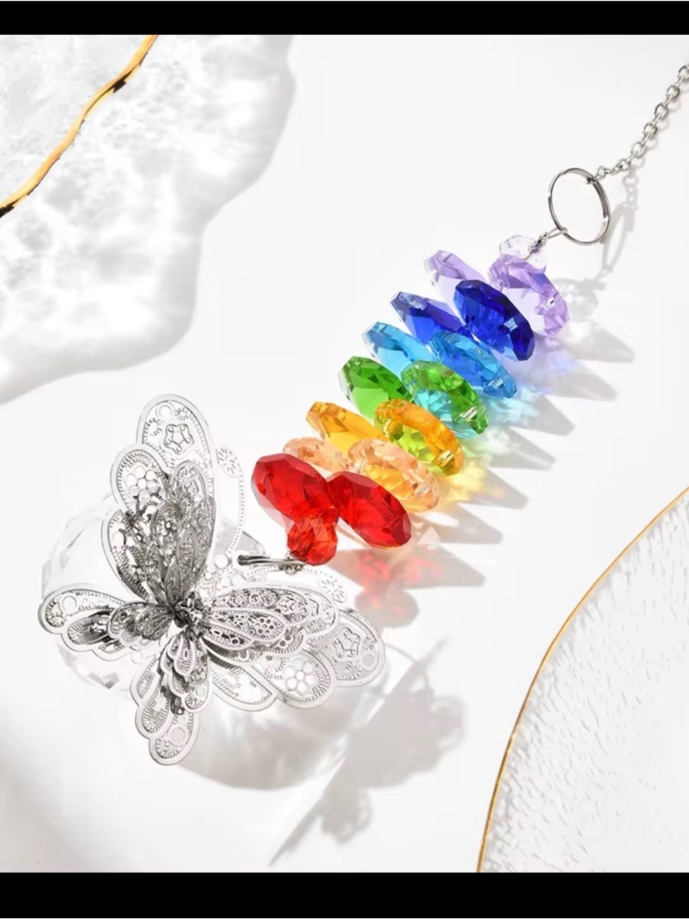 Crystal Ball Rainbow Sun-catcher with Silver Butterfly.